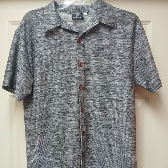 Positano Vintage Men's Silver Black Shiny Disco Buttondown Shirt Size Medium - Picture 1 of 11
